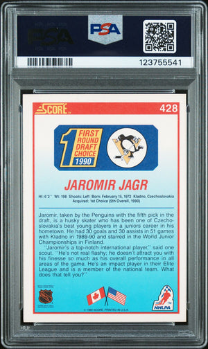 Jaromir Jagr 1990 Score Signed Hockey Rookie Card #428 Graded PSA 7 Auto 10 Cert # 123755541-Powers Sports Memorabilia