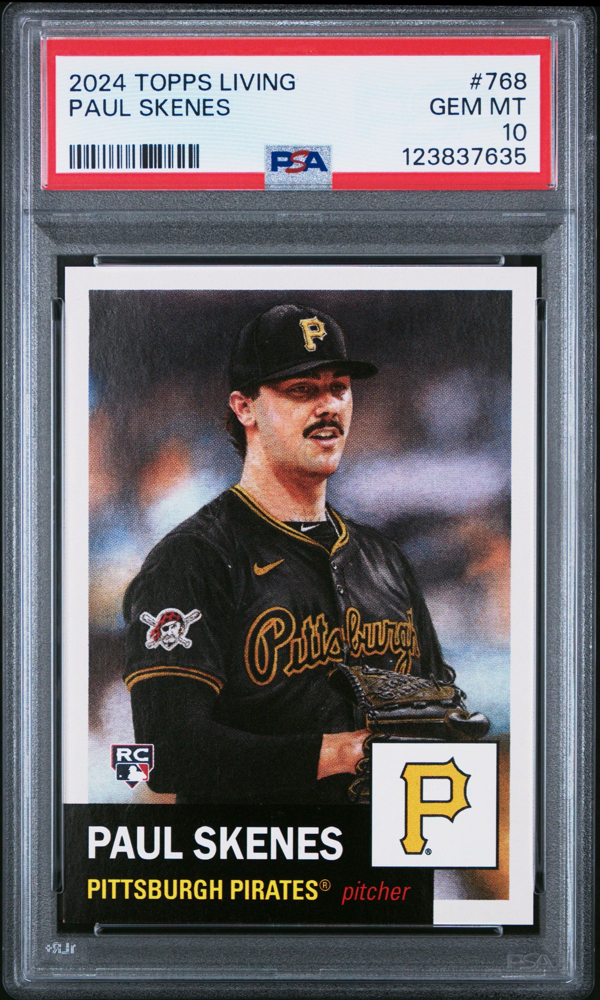 Paul Skenes 2024 Topps Living Pittsburgh Pirates Baseball Rookie Card #768 Graded PSA 10 Cert #123837635-Powers Sports Memorabilia