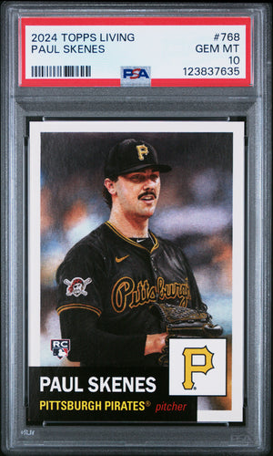 Paul Skenes 2024 Topps Living Pittsburgh Pirates Baseball Rookie Card #768 Graded PSA 10 Cert #123837635-Powers Sports Memorabilia