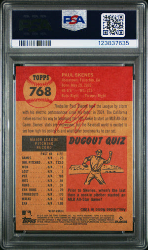 Paul Skenes 2024 Topps Living Pittsburgh Pirates Baseball Rookie Card #768 Graded PSA 10 Cert #123837635-Powers Sports Memorabilia