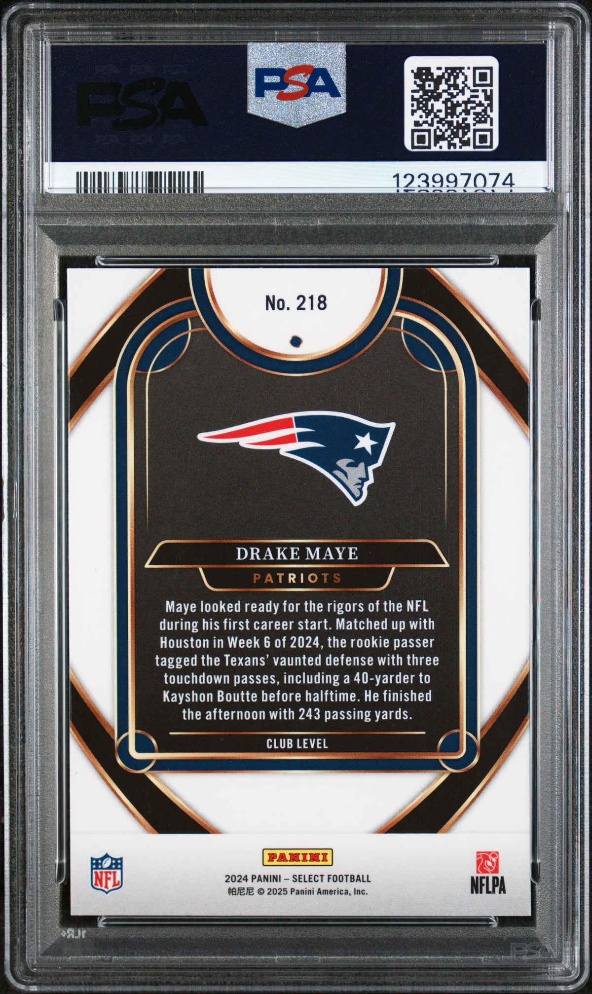 Drake Maye 2024 Select Rookie Football Card #218 Graded PSA 10 Cert #123997074-Powers Sports Memorabilia