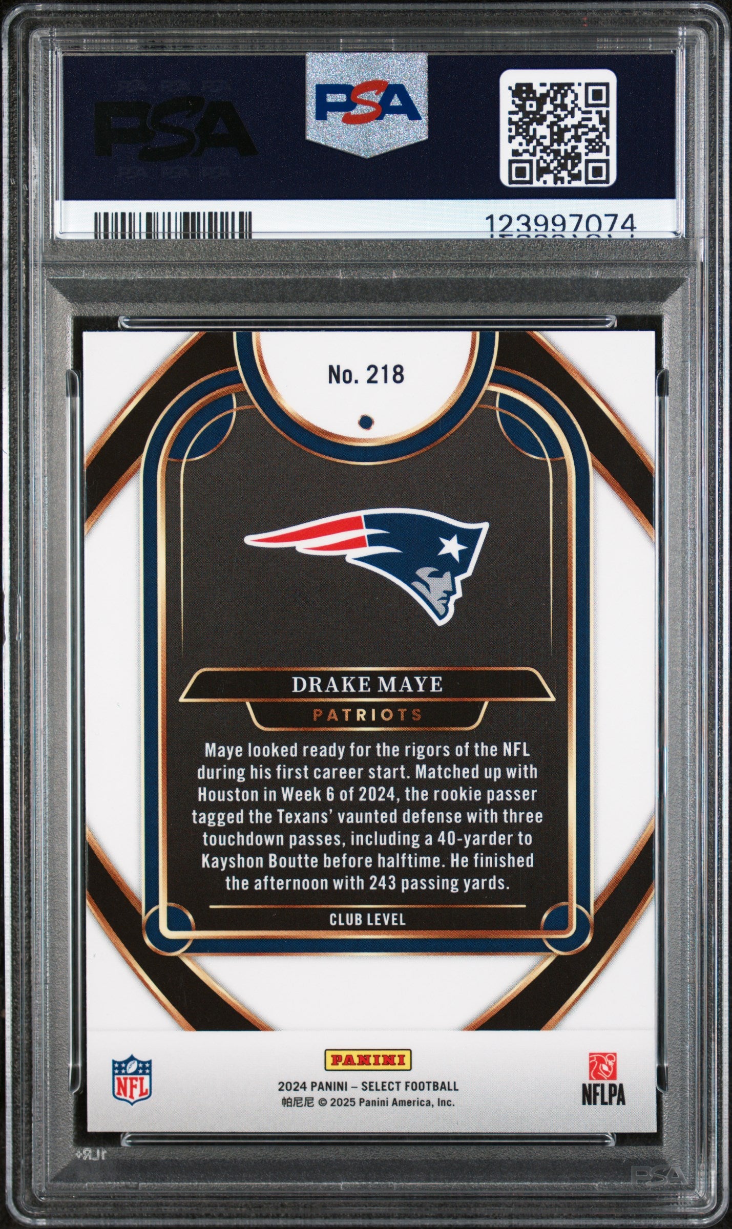 Drake Maye 2024 Select Rookie Football Card #218 Graded PSA 10 Cert #123997074-Powers Sports Memorabilia