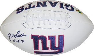 YA Tittle Autographed New York Giants White Logo Football HOF 71-Powers Sports Memorabilia