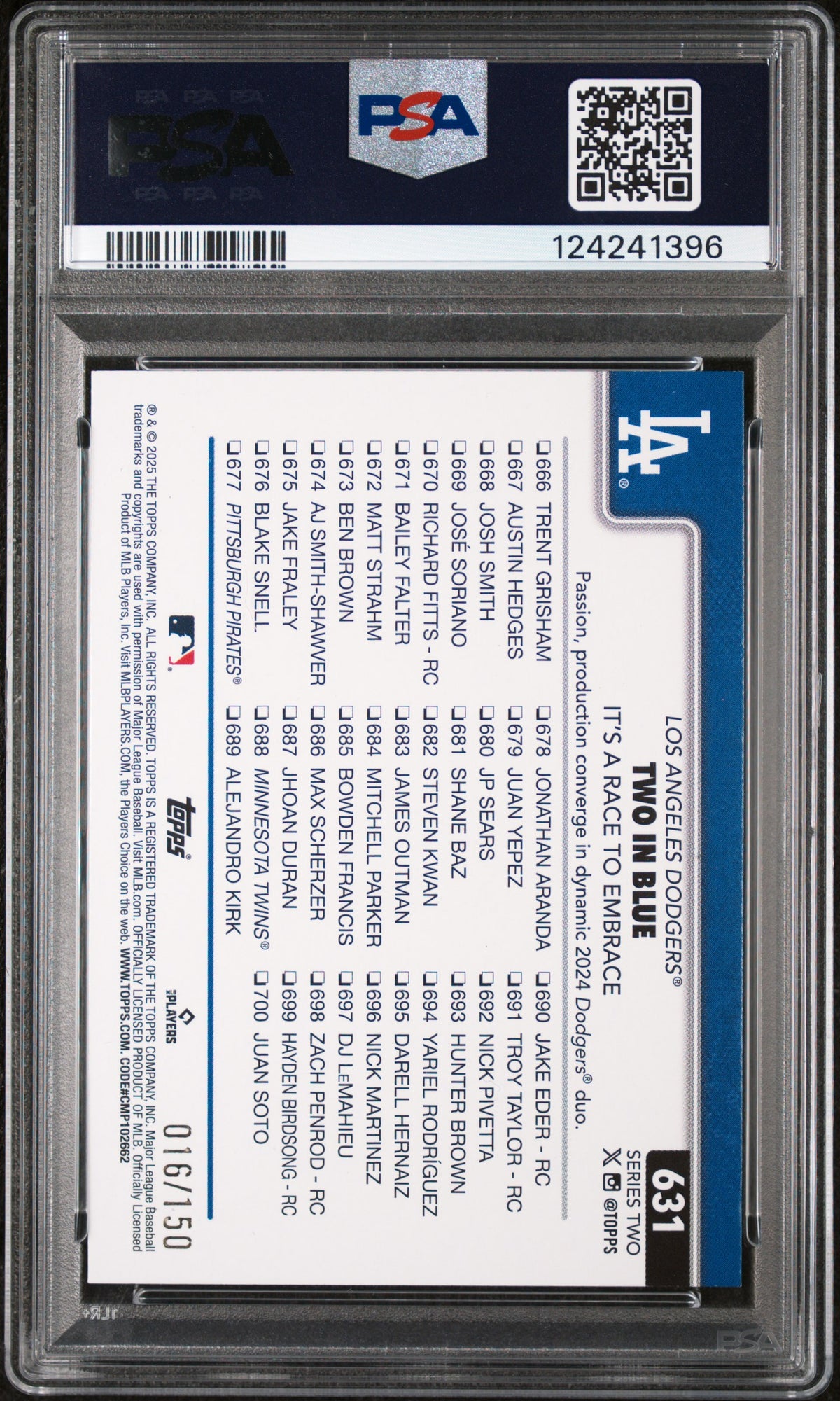 Mookie Betts Freddie Freeman 2025 Topps Blue Rainbow Card #631 PSA 10 /150