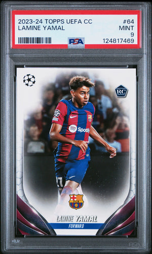 Lamine Yamal 2023-24 Topps UEFA Club RC Rookie Card 64 PSA 9