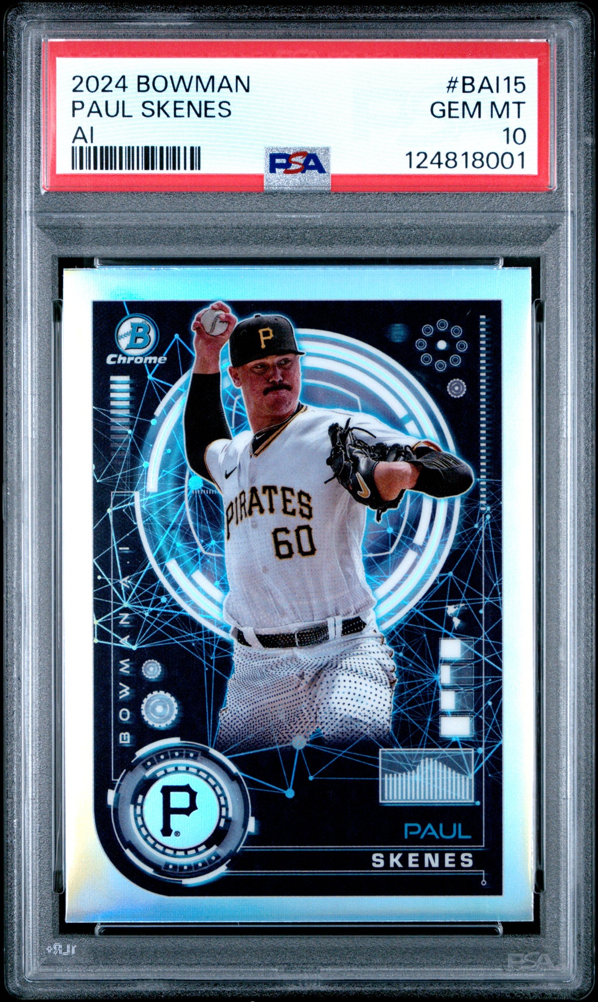 Paul Skenes 2024 Bowman AI Pittsburgh Pirates Baseball RC Rookie Card #BAI15 Graded PSA 10 Cert #124818001-Powers Sports Memorabilia