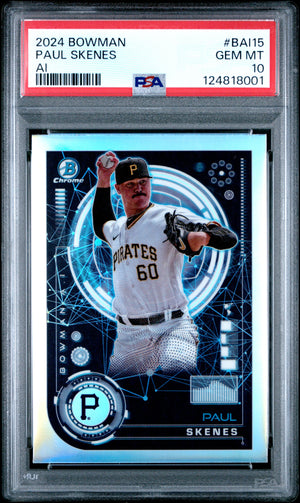 Paul Skenes 2024 Bowman AI Pittsburgh Pirates Baseball RC Rookie Card #BAI15 Graded PSA 10 Cert #124818001-Powers Sports Memorabilia