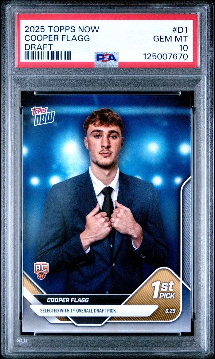 Cooper Flagg 2025 Topps Now Draft Basketballl Rookie Card #D1 Graded PSA 10 Cert # 125007670-Powers Sports Memorabilia