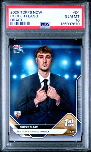 Cooper Flagg 2025 Topps Now Draft Basketballl Rookie Card #D1 Graded PSA 10 Cert # 125007670-Powers Sports Memorabilia