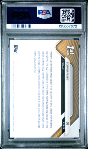 Cooper Flagg 2025 Topps Now Draft Basketballl Rookie Card #D1 Graded PSA 10 Cert # 125007670-Powers Sports Memorabilia