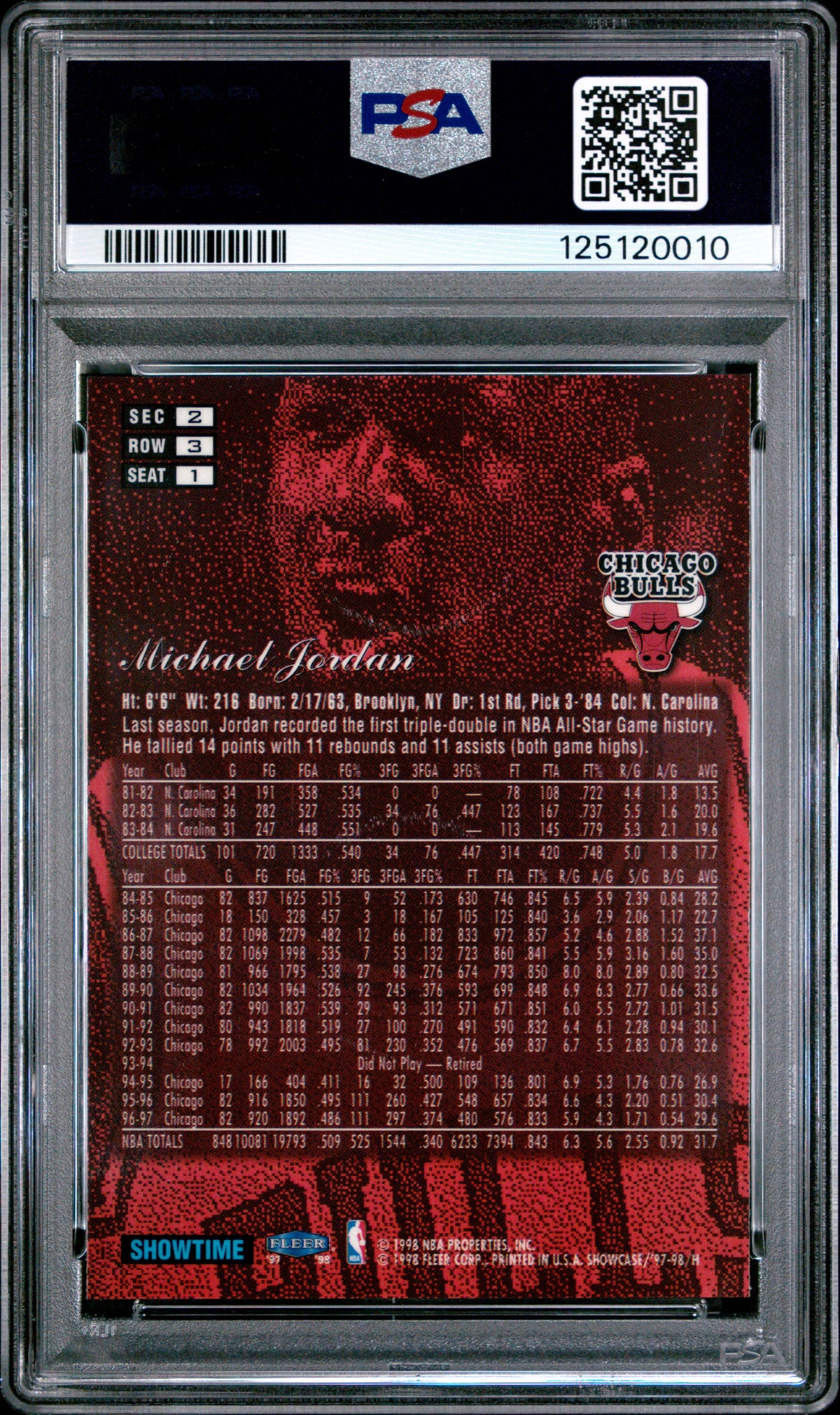 Michael Jordan 1997 Flair Showcase Row 3 Chicago Bulls Basketball Card #1 Graded PSA 7 Cert #125120010-Powers Sports Memorabilia
