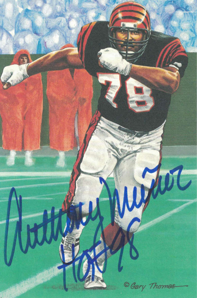Anthony Munoz Cincinnati Bengals Signed Goal Line Art in Blue with HOF 98-Powers Sports Memorabilia