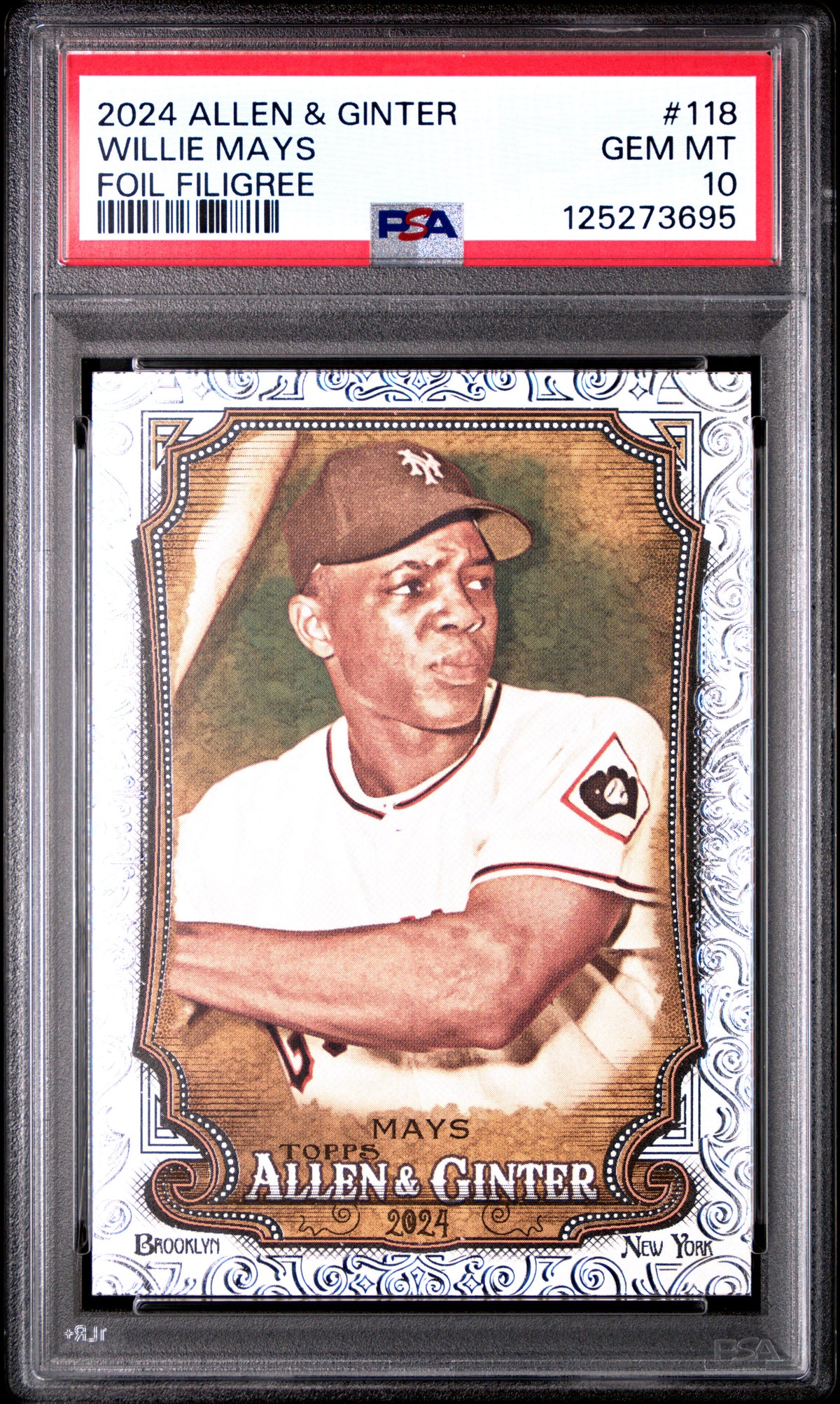 Willie Mays 2024 Allen & Ginter Foil Filigree New York Giants Baseball Card #118 Graded PSA 10 Cert #125273695-Powers Sports Memorabilia