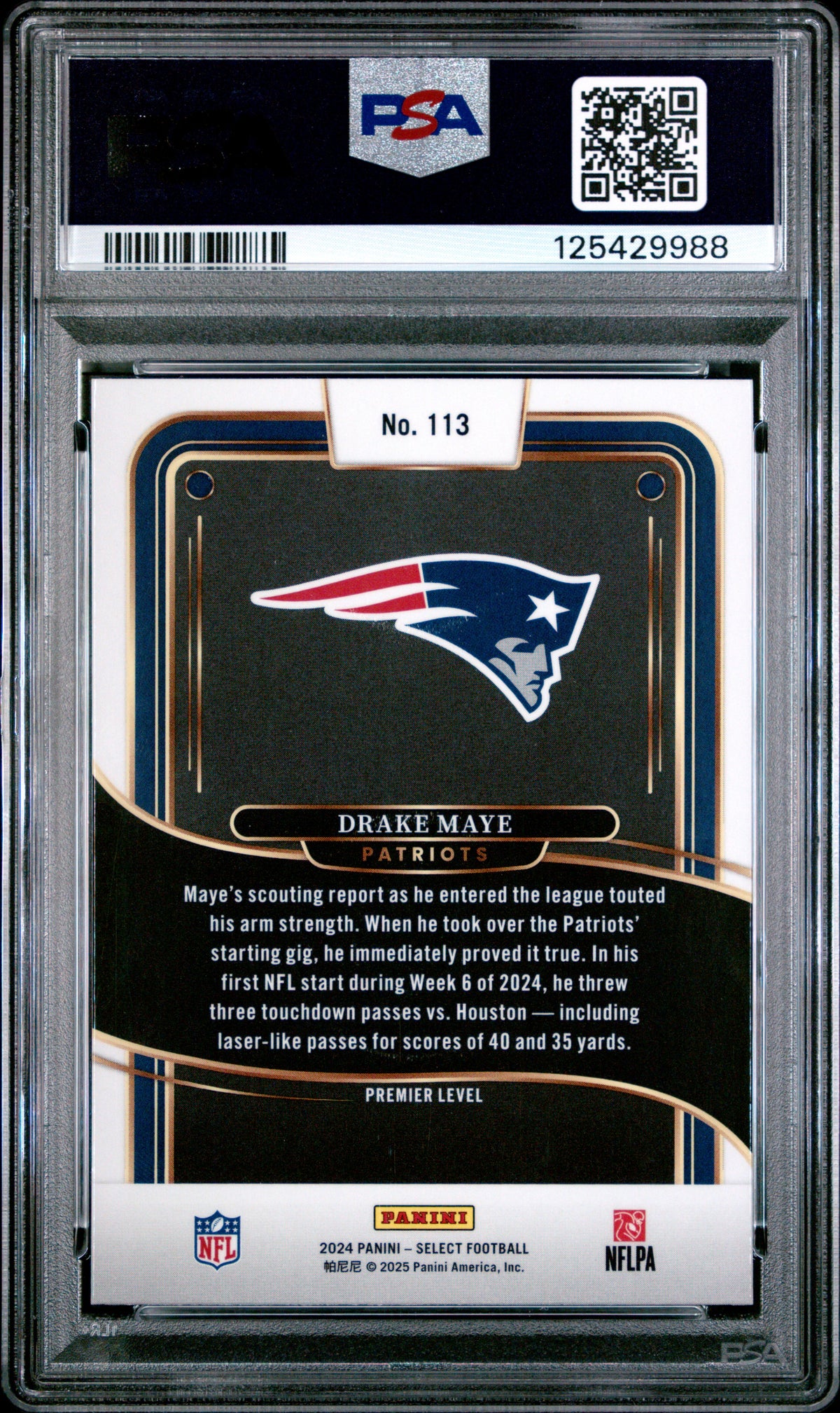 Drake Maye 2024 Select Football Rookie Card #113 Graded PSA 10 Cert #125429988-Powers Sports Memorabilia