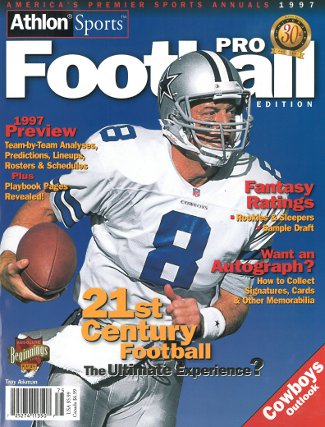 Troy Aikman unsigned Dallas Cowboys 1997 NFL Pro Football Preview Magazine-Powers Sports Memorabilia