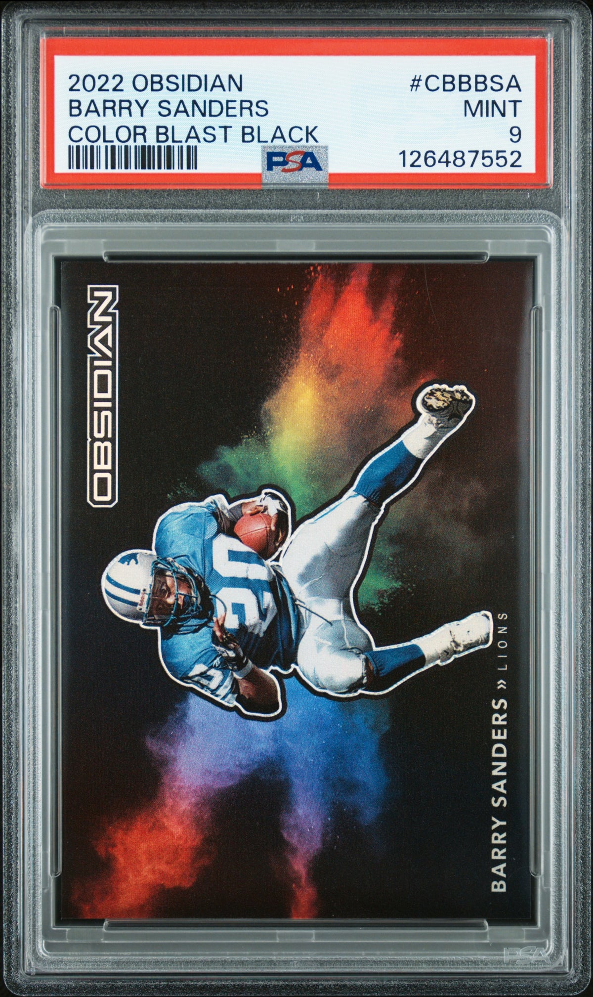 Barry Sanders 2022 Panini Obsidian Color Blast Black Detroit Lions Football Card #CBBBSA Graded PSA 9 Cert #126487552-Powers Sports Memorabilia