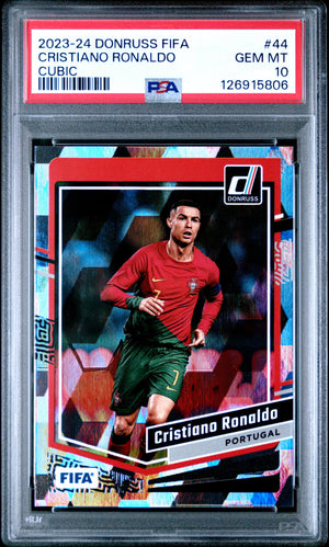 Cristiano Ronaldo 2023-24 Donruss FIFA Cubic Soccer Card #44 Graded PSA 10 Cert #126915806-Powers Sports Memorabilia