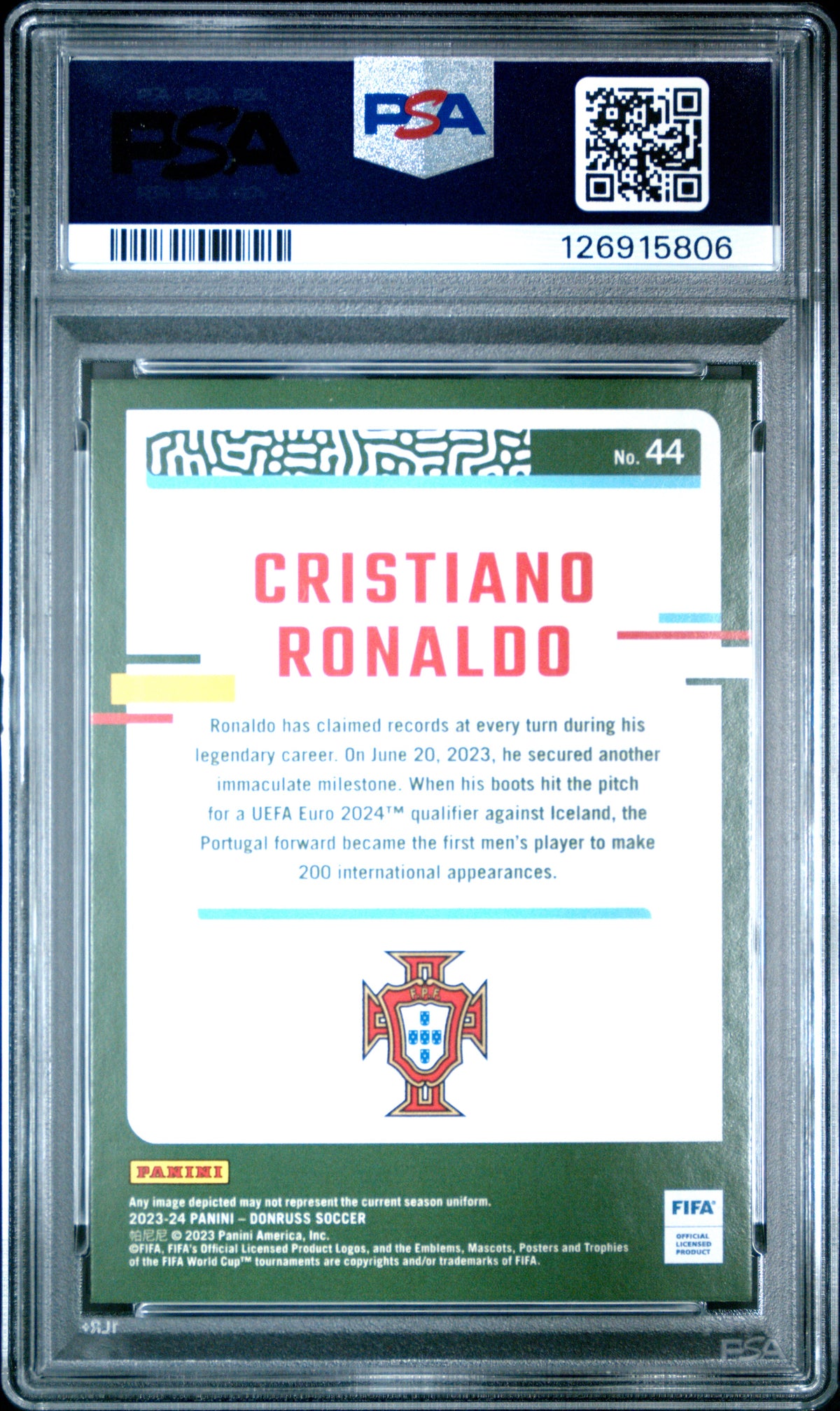 Cristiano Ronaldo 2023-24 Donruss FIFA Cubic Soccer Card #44 Graded PSA 10 Cert #126915806-Powers Sports Memorabilia