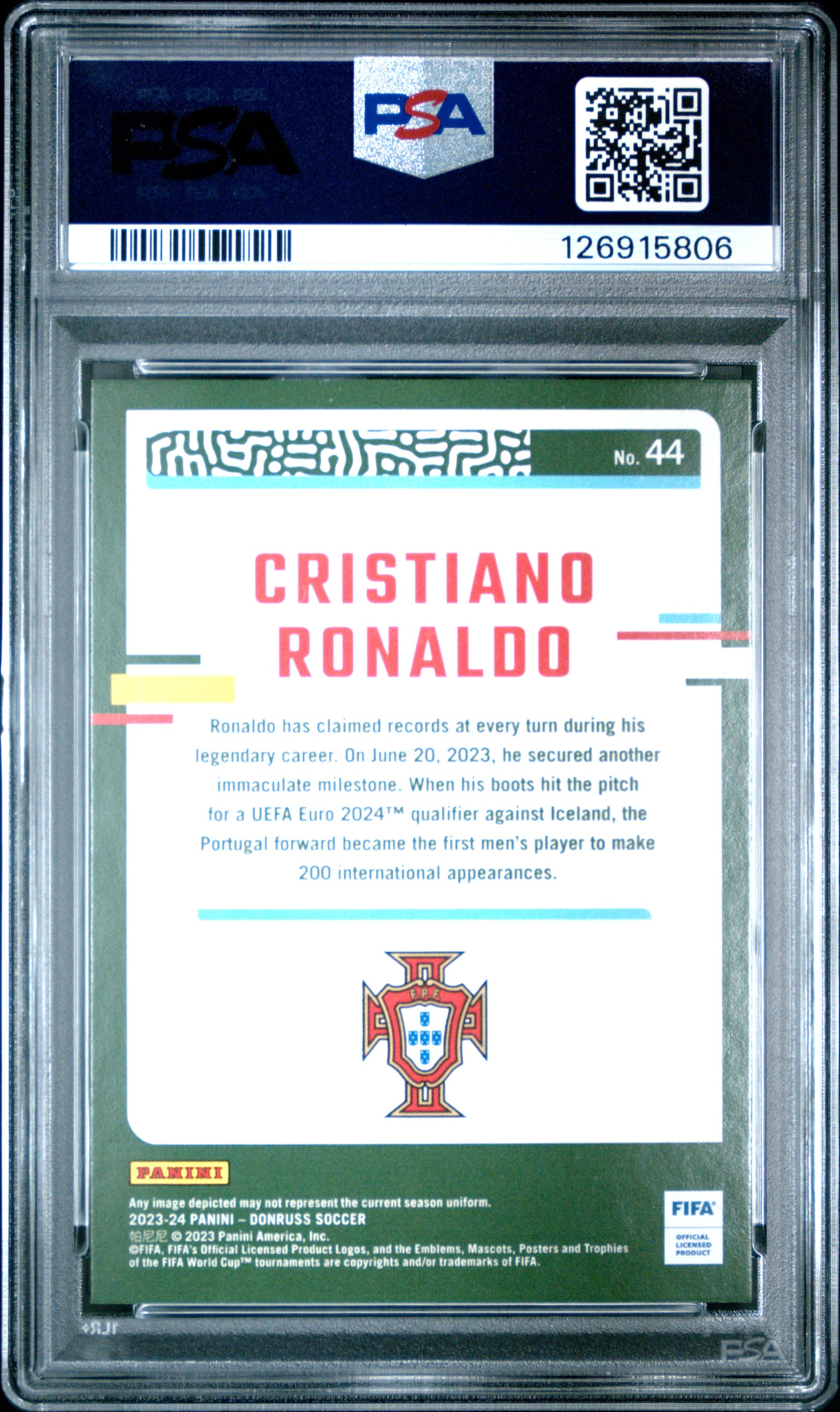 Cristiano Ronaldo 2023-24 Donruss FIFA Cubic Soccer Card #44 Graded PSA 10 Cert #126915806-Powers Sports Memorabilia