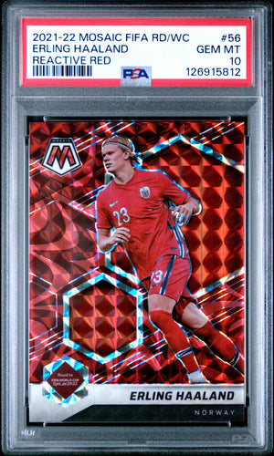Erling Haaland 2021 Panini Mosaic Reactive Red Card #56 PSA 10