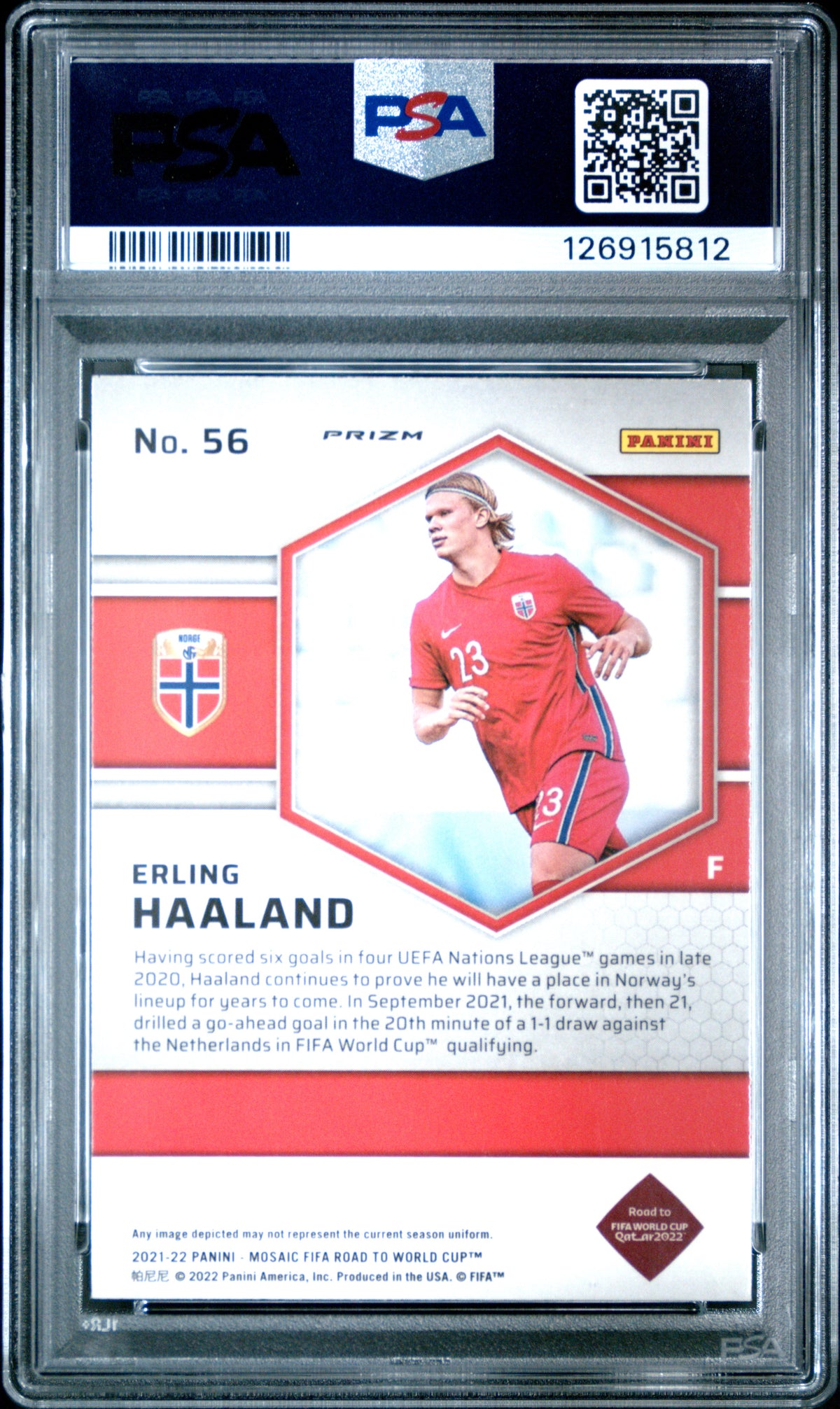 Erling Haaland 2021 Panini Mosaic Reactive Red Card #56 PSA 10