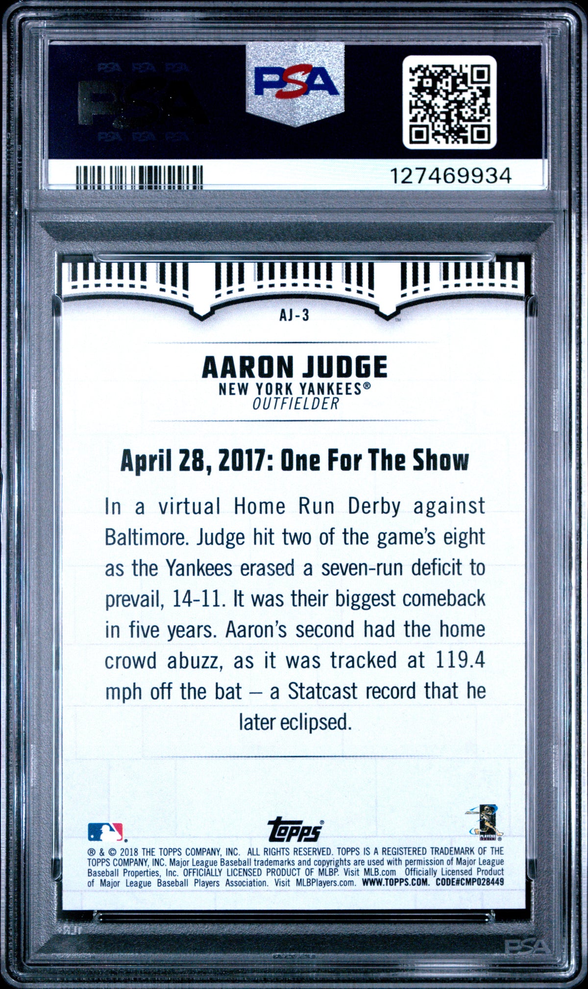 Aaron Judge 2018 Topps Highlights Blue Card #AJ-3 PSA 10