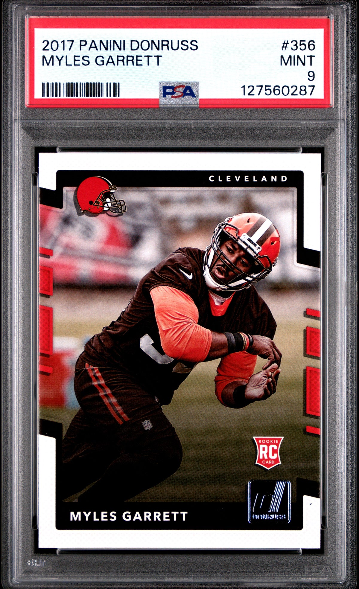 Myles Garrett 2017 Panini Donruss Cleveland Browns Football RC Rookie Card #356 Graded PSA 9 Cert #127560287-Powers Sports Memorabilia