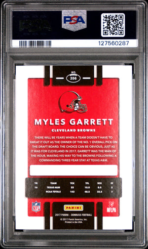 Myles Garrett 2017 Panini Donruss Cleveland Browns Football RC Rookie Card #356 Graded PSA 9 Cert #127560287-Powers Sports Memorabilia