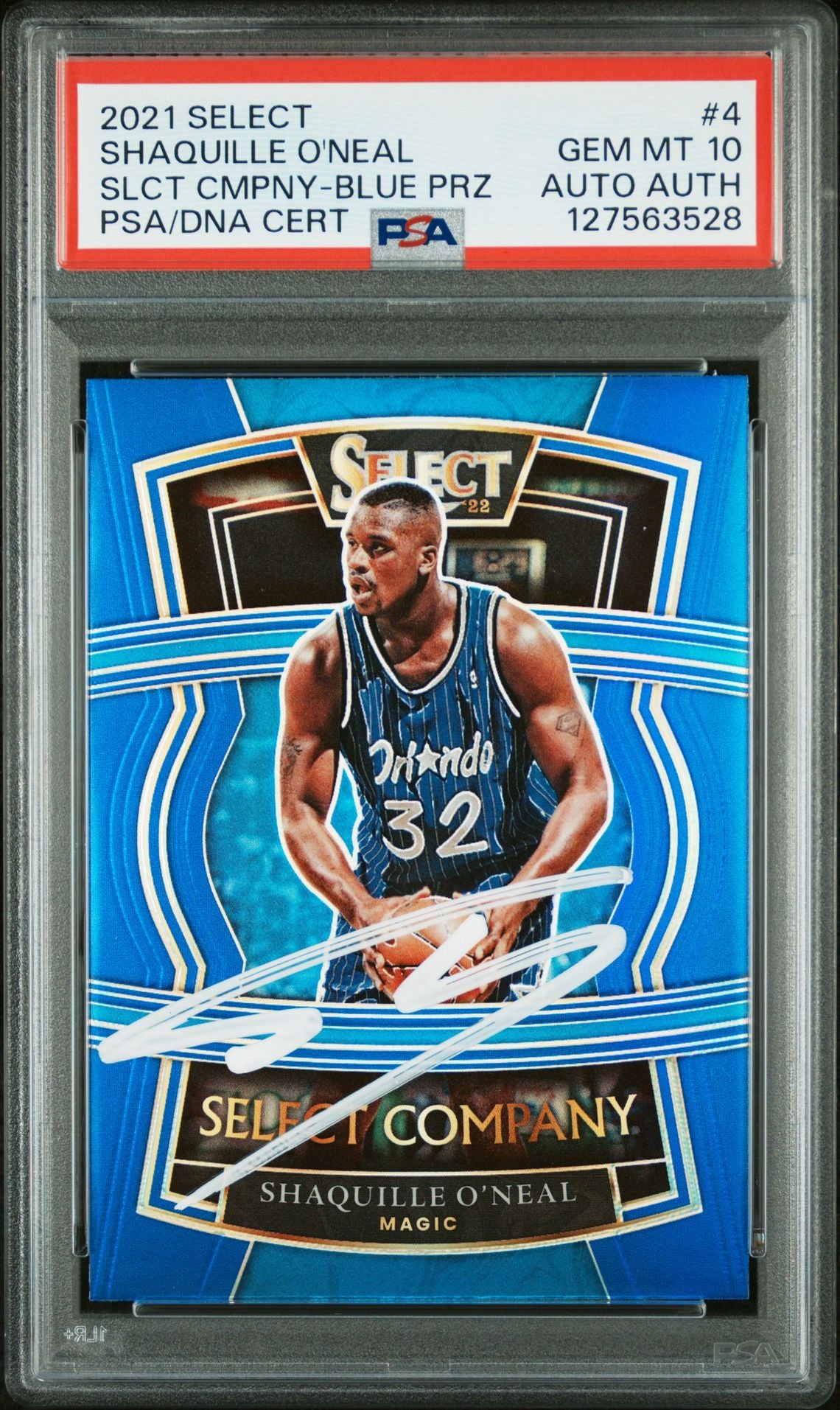 Shaquille O&#39;Neal 2021 Select Signed Basketball Card #4 SLCT CMPNY-Blue Prizm Graded PSA 10 Auto Auth Cert #127563528