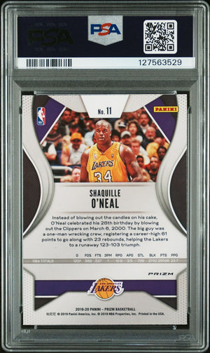 Shaquille O'Neal 2019 Panini Prizm Signed Basketball Card #11 Purple Wave Graded PSA 6 Auto Auth Cert #127563529-Powers Sports Memorabilia
