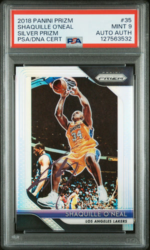 Shaquille O'Neal 2018 Panini Prizm Signed Basketball Card #35 Silver Prizm Graded PSA 9 Auto Auth Cert #127563532-Powers Sports Memorabilia