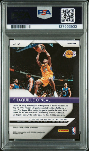 Shaquille O'Neal 2018 Panini Prizm Signed Basketball Card #35 Silver Prizm Graded PSA 9 Auto Auth Cert #127563532-Powers Sports Memorabilia