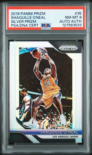Shaquille O'Neal 2018 Panini Prizm Signed Basketball Card #35 Silver Prizm Graded PSA 8 Auto Auth Cert #127563533-Powers Sports Memorabilia