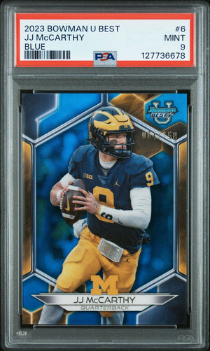 JJ McCarthy 2023 Bowman U Best Football Rookie Card #6 Graded Graded PSA 9 4/150 Cert # 127736678-Powers Sports Memorabilia