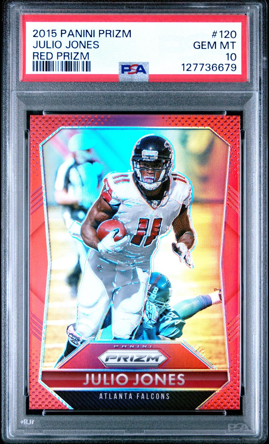 Julio Jones 2015 Panini Prizm Red Football Card #120 Graded PSA 10 Cert # 127736679-Powers Sports Memorabilia