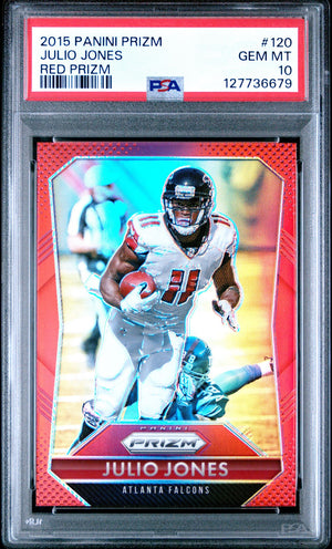 Julio Jones 2015 Panini Prizm Red Football Card #120 Graded PSA 10 Cert # 127736679-Powers Sports Memorabilia