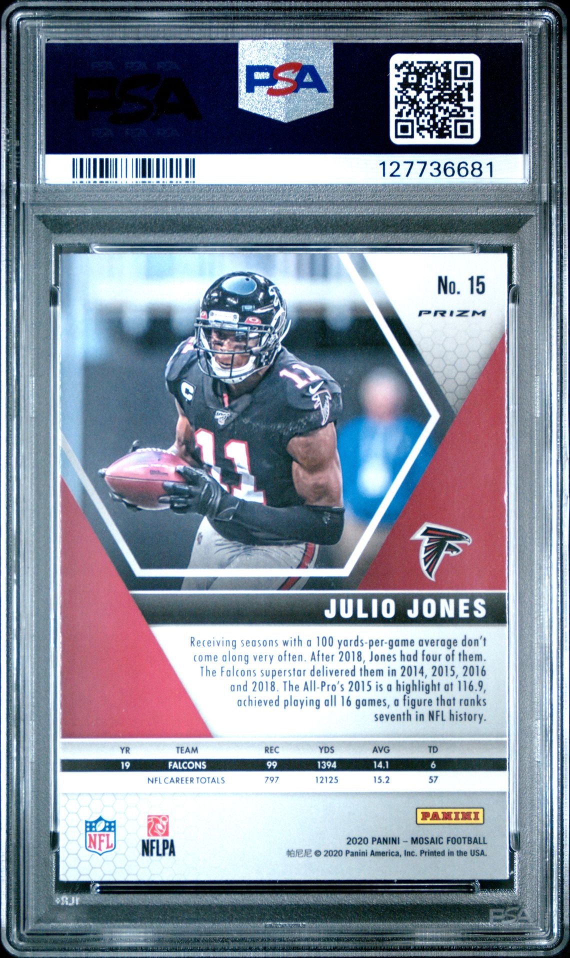 Julio Jones 2020 Panini Mosaic Red Football Card #15 Graded PSA 10 Cert # 127736681-Powers Sports Memorabilia
