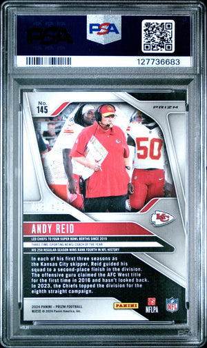 Andy Reid 2024 Prizm Pandora Football Card #145 Graded PSA 9 /400 Cert #1277736683-Powers Sports Memorabilia