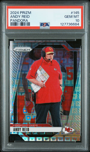 Andy Reid 2024 Prizm Pandora Football Card #145 Graded PSA 10 /400 Cert #1277736684-Powers Sports Memorabilia