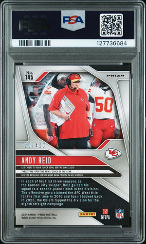 Andy Reid 2024 Prizm Pandora Football Card #145 Graded PSA 10 /400 Cert #1277736684-Powers Sports Memorabilia