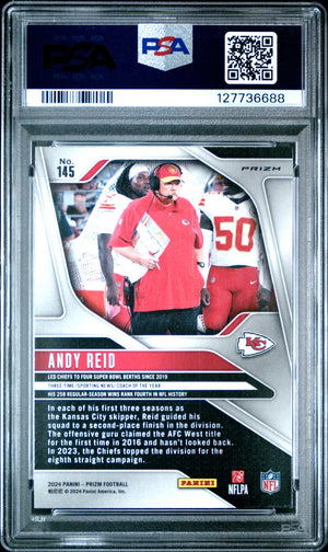 Andy Reid 2024 Prizm Silver Football Card #145 Graded PSA 10 Cert #1277736688-Powers Sports Memorabilia