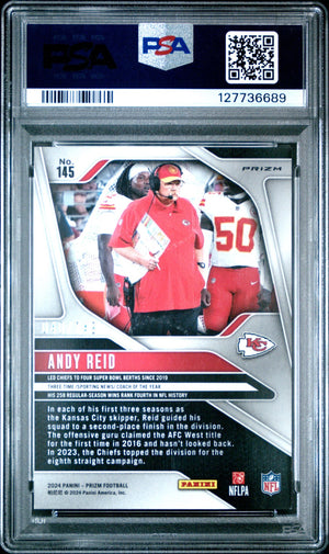 Andy Reid 2024 Prizm Red Wave Football Card #145 Graded PSA 9 Cert #1277736689-Powers Sports Memorabilia