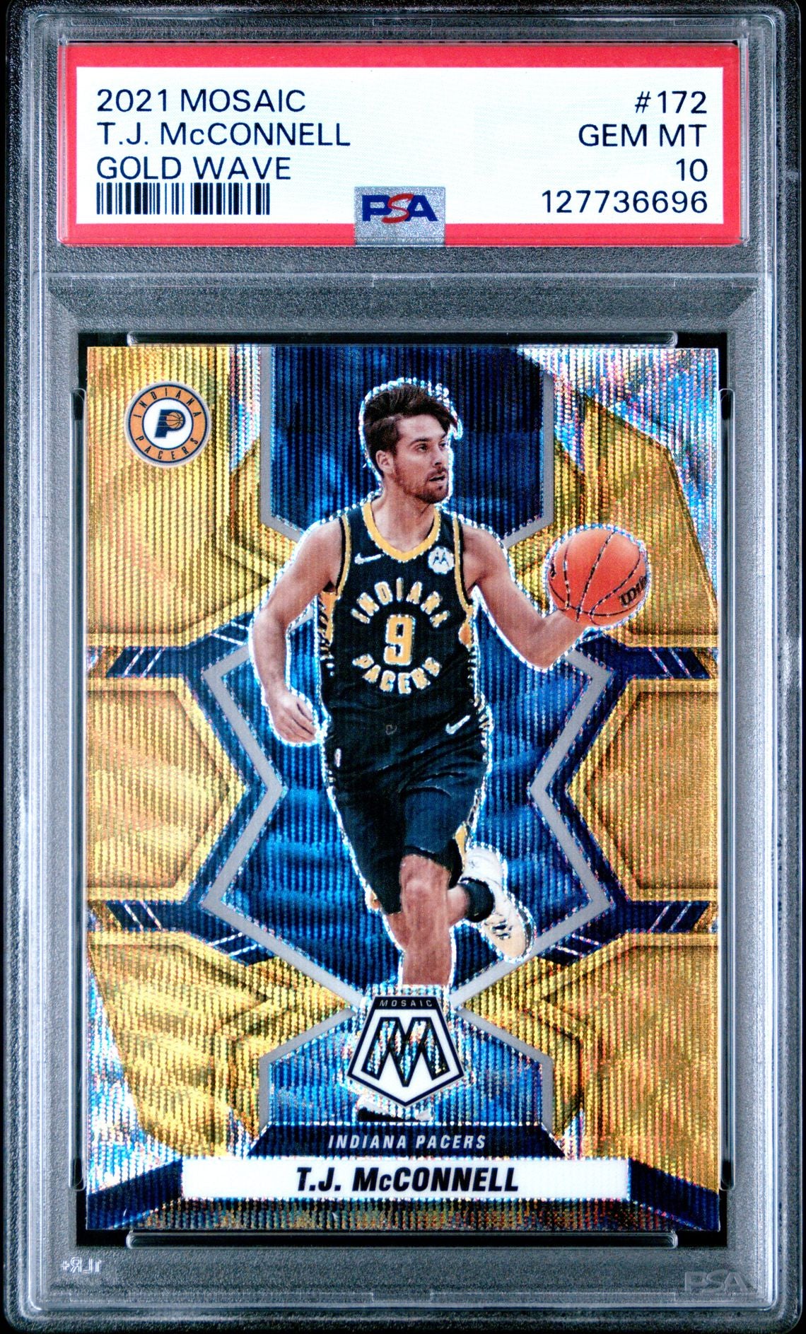 T.J. McConnell 2021 Mosaic Gold Wave Basketball Card #172 Graded PSA 10 Cert # 127736696-Powers Sports Memorabilia