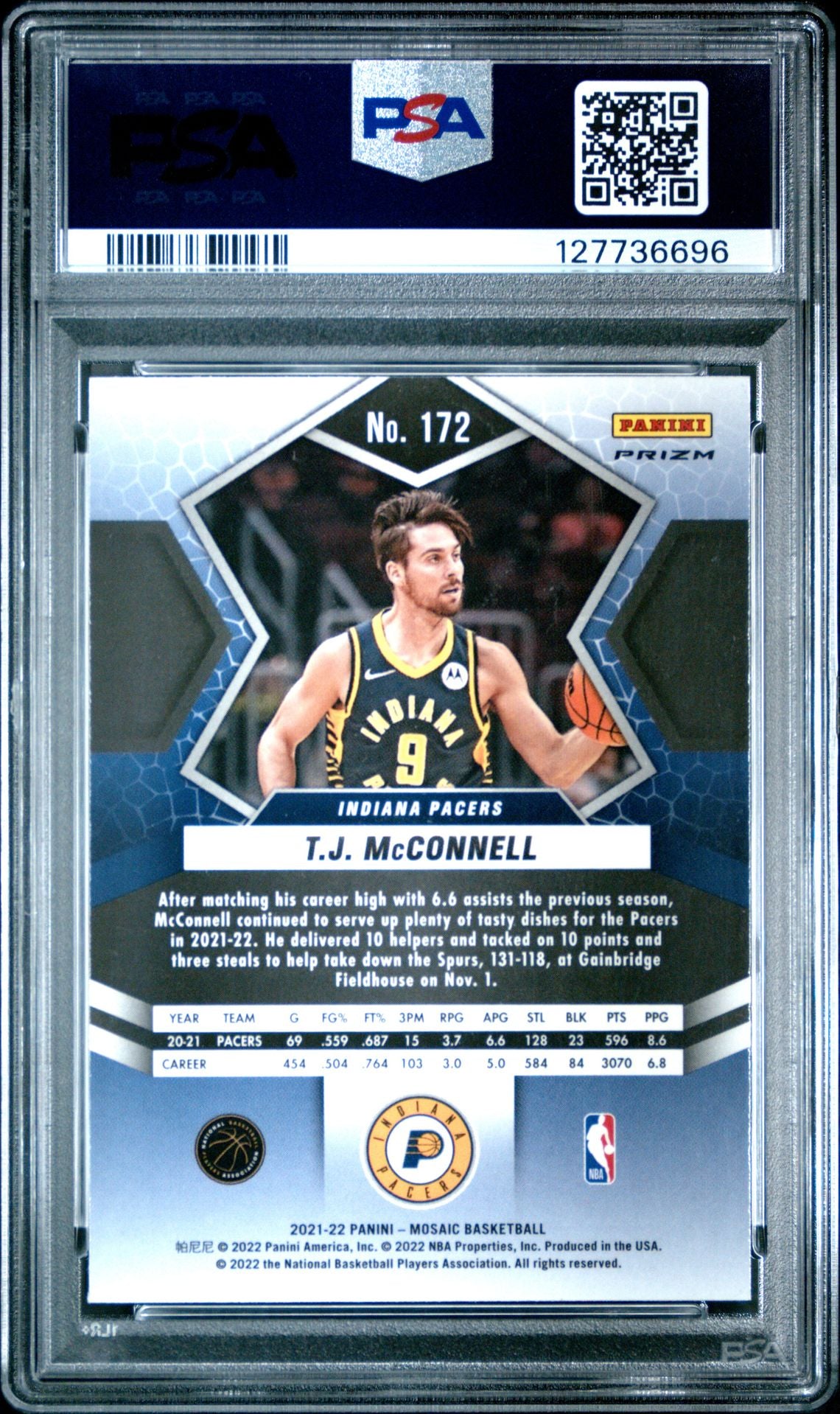 T.J. McConnell 2021 Mosaic Gold Wave Basketball Card #172 Graded PSA 10 Cert # 127736696-Powers Sports Memorabilia