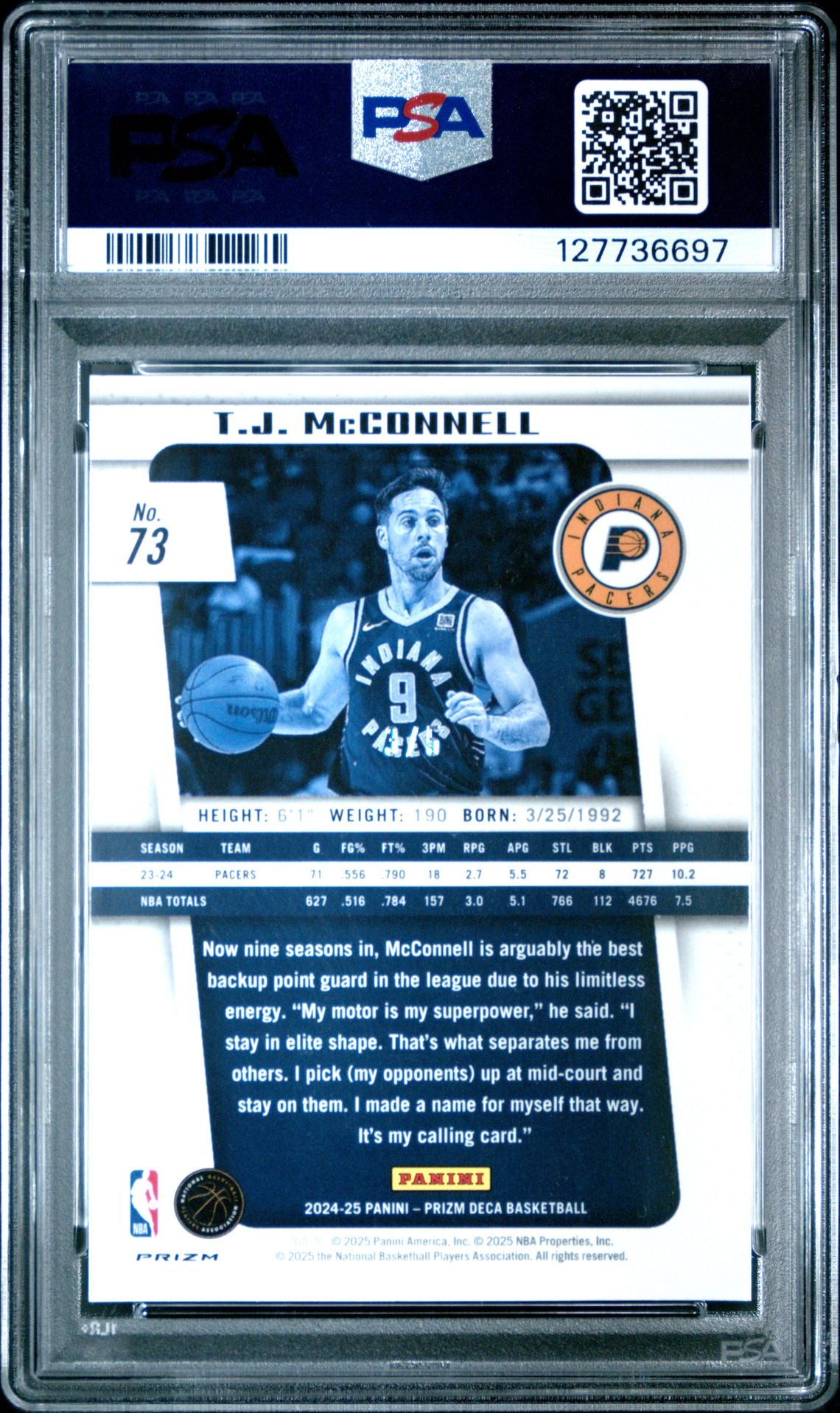 T.J. McConnell 2024 Prizm Deca Black Gold Basketball Card #73 Graded PSA 9 3/5 Cert # 127736697-Powers Sports Memorabilia