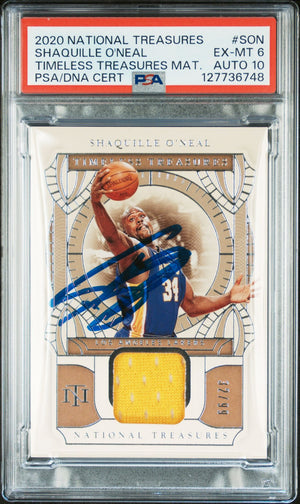 Shaquille O'Neal 2020 National Treasures Timeless Treasures Materials Game Used Signed Basketball Card #SON Graded PSA 6 Auto 10 Cert #127736748-Powers Sports Memorabilia