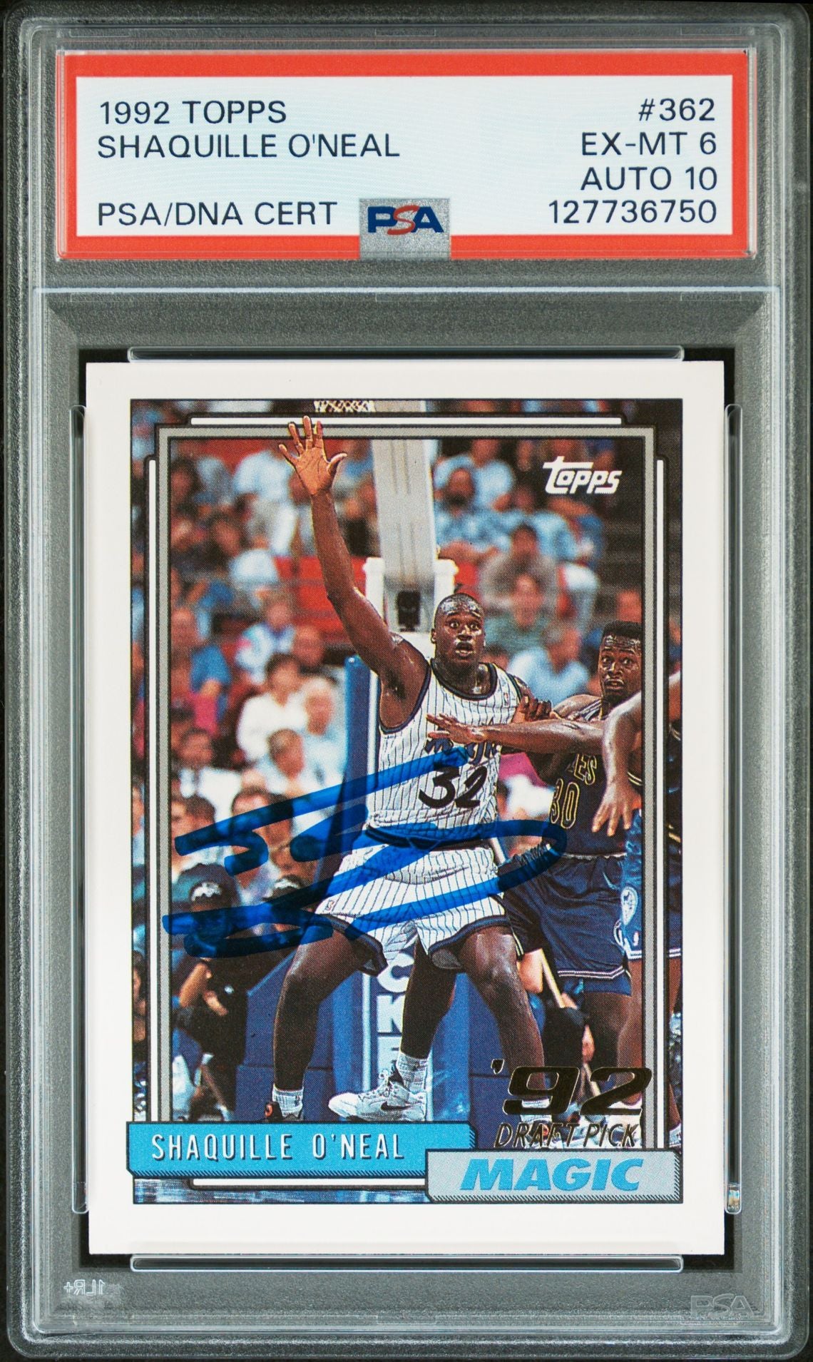 Shaquille O'Neal 1992 Topps Signed Basketball Rookie Card #362 Graded PSA 6 Auto 10 Cert #127736750-Powers Sports Memorabilia
