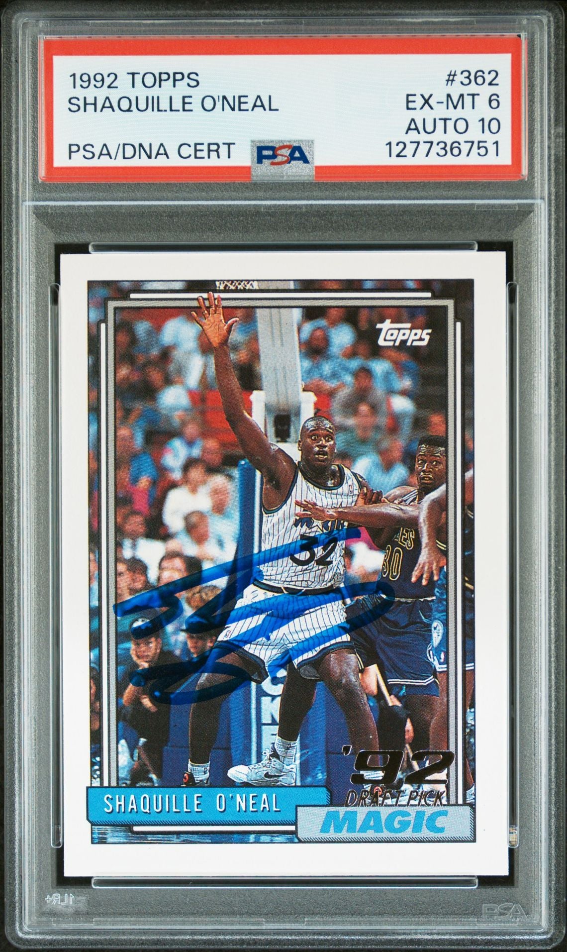 Shaquille O'Neal 1992 Topps Signed Basketball Rookie Card #362 Graded PSA 6 Auto 10 Cert #127736751-Powers Sports Memorabilia