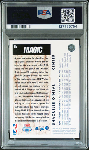 Shaquille O'Neal 1992 Upper Deck Trade Card Signed Basketball Rookie Card #1b Graded PSA 6 Auto 9 Cert #127736754-Powers Sports Memorabilia