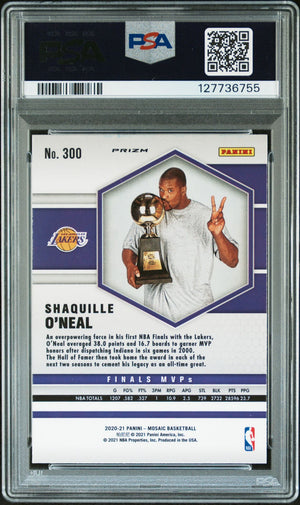Shaquille O'Neal 2020 Panini Mosaic Reactive Yellow Finals MVPs Signed Basketball Card #300 Graded PSA 10 Auto 9 Cert #127736755-Powers Sports Memorabilia